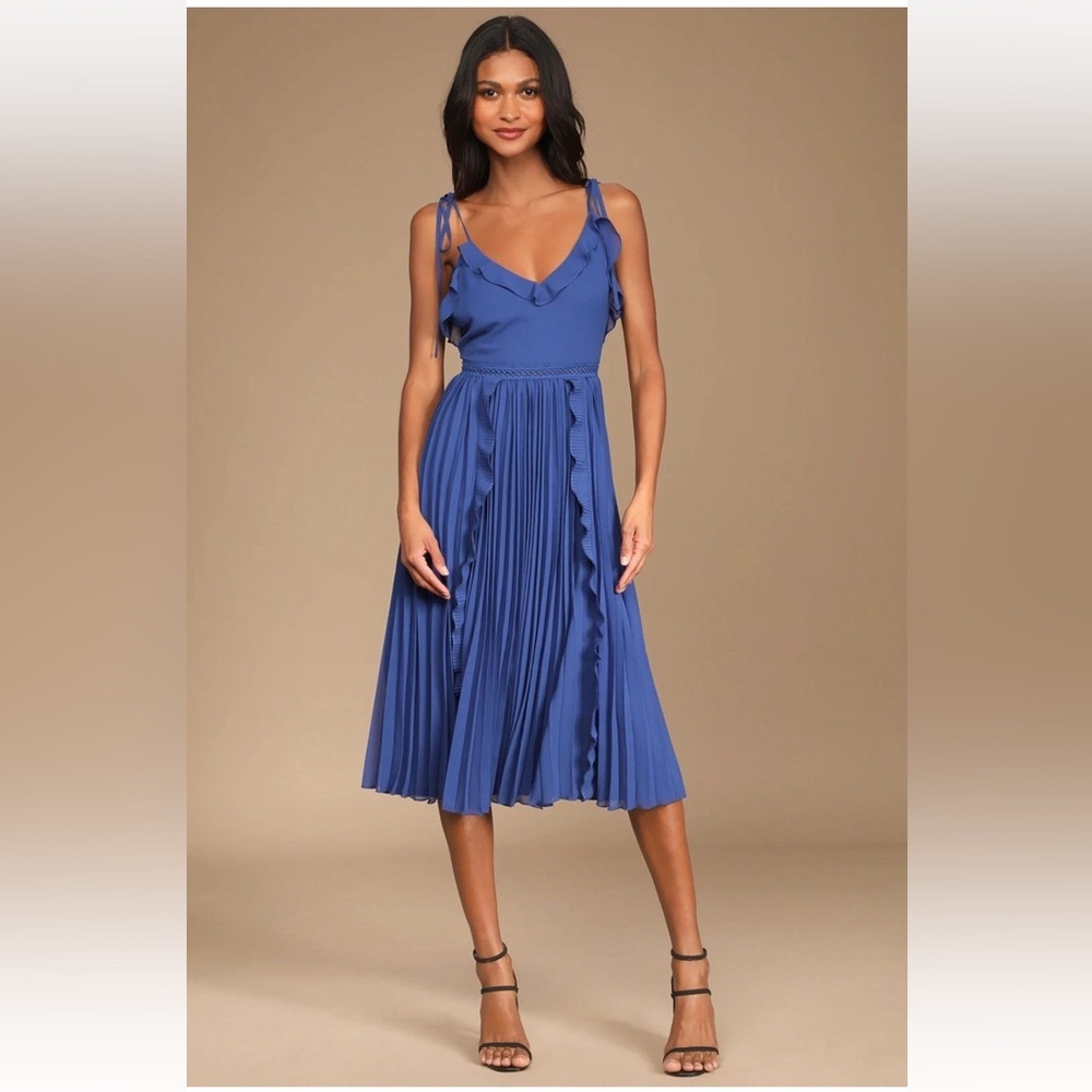 Lulu's Blue Ruffle Midi Dress - Picture 2 of 16